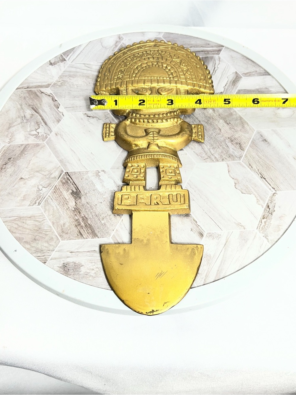 Vintage Peru Inca Wall Decor Brass Gold Tribal Figure Letter Opener 11in - Picture 6 of 6